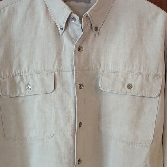 Fieldmaster Casual Button Down long sleve Shirt - Light Tan SZ L linen blend - Picture 2 of 9